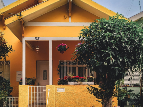 The outside of a yellow house