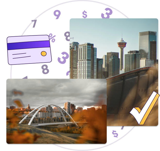 Un graphique montrant une image du pont Walterdale à Edmonton, en Alberta, et de la tour de Calgary à Calgary, en Alberta.