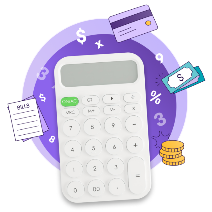 Calculatrice blanche sur fond violet clair